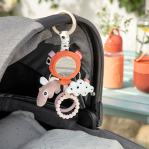 Kinderwagen Spielzeug mit Spiegel und Greifringen – Baby Activity Spielzeug für unterwegs und Babyschale