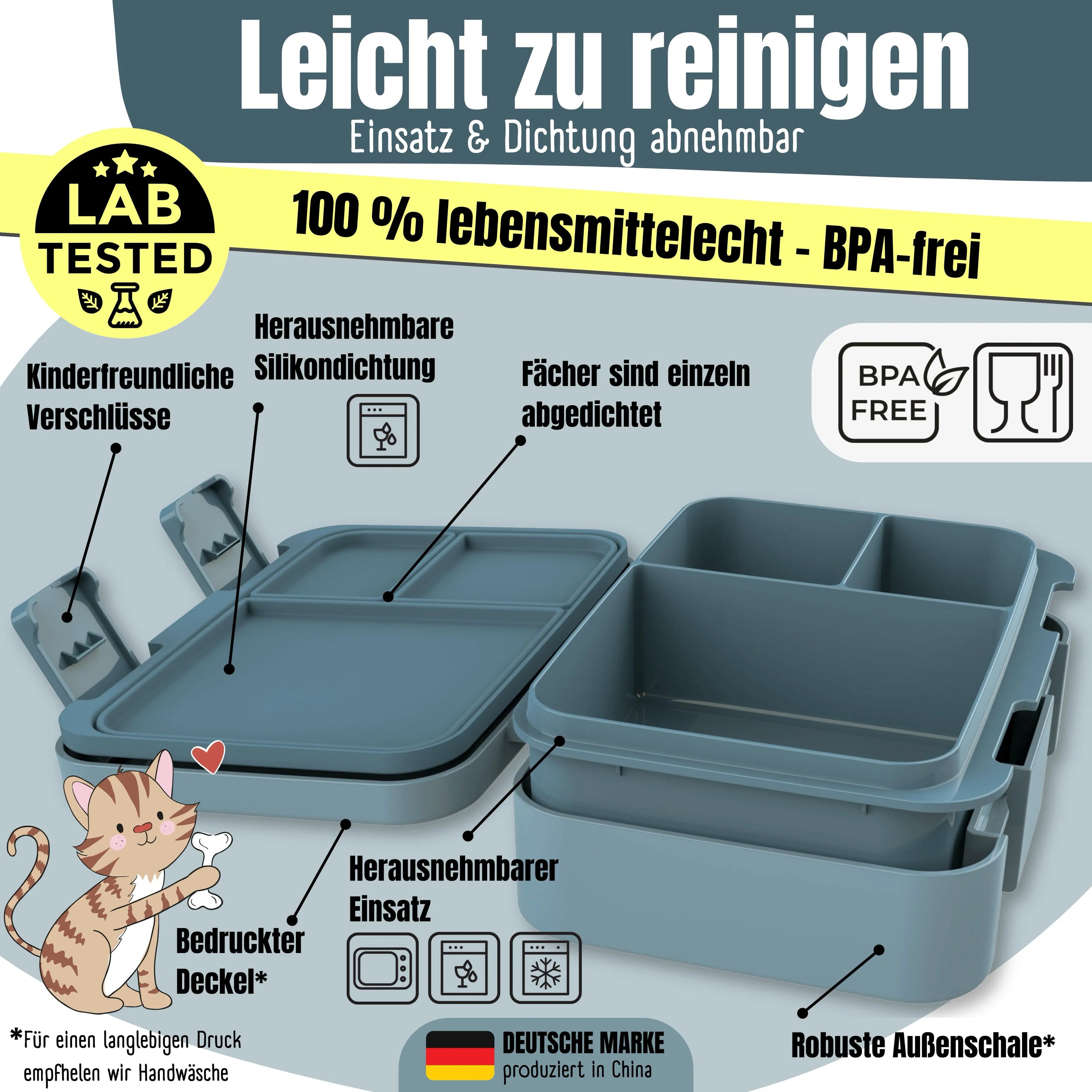 BEARFOOT Brotdose Traktor Blau mit herausnehmbarem Einsatz, BPA-freier Silikondichtung und auslaufsicheren Fächern – Bento Brotdose für Kindergarten und Schule