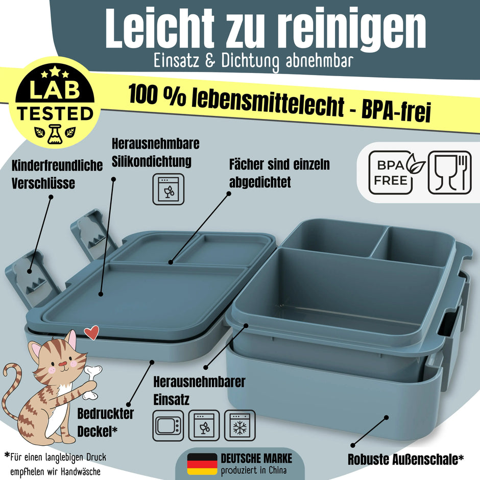 BEARFOOT Brotdose Traktor Blau mit herausnehmbarem Einsatz, BPA-freier Silikondichtung und auslaufsicheren Fächern – Bento Brotdose für Kindergarten und Schule