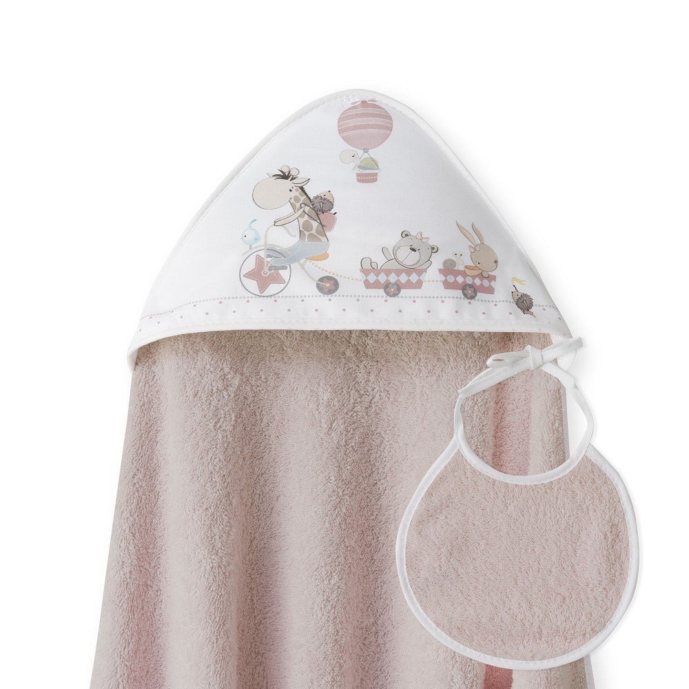 Baby Badeumhang rosa mit Kapuze und Lätzchen – weiches 1×1 m Badetuch für Neugeborene – BabyLions®