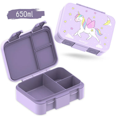 Brotbox Kinder Einhorn 650 ml lila – auslaufsichere Lunchbox mit Fächern für Kindergarten und Schule