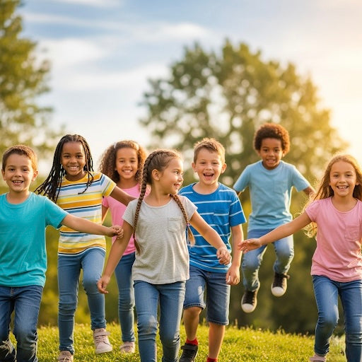 Glückliche Kinder spielen gemeinsam im Freien – Symbol für soziales Engagement und Unterstützung durch BabyLions