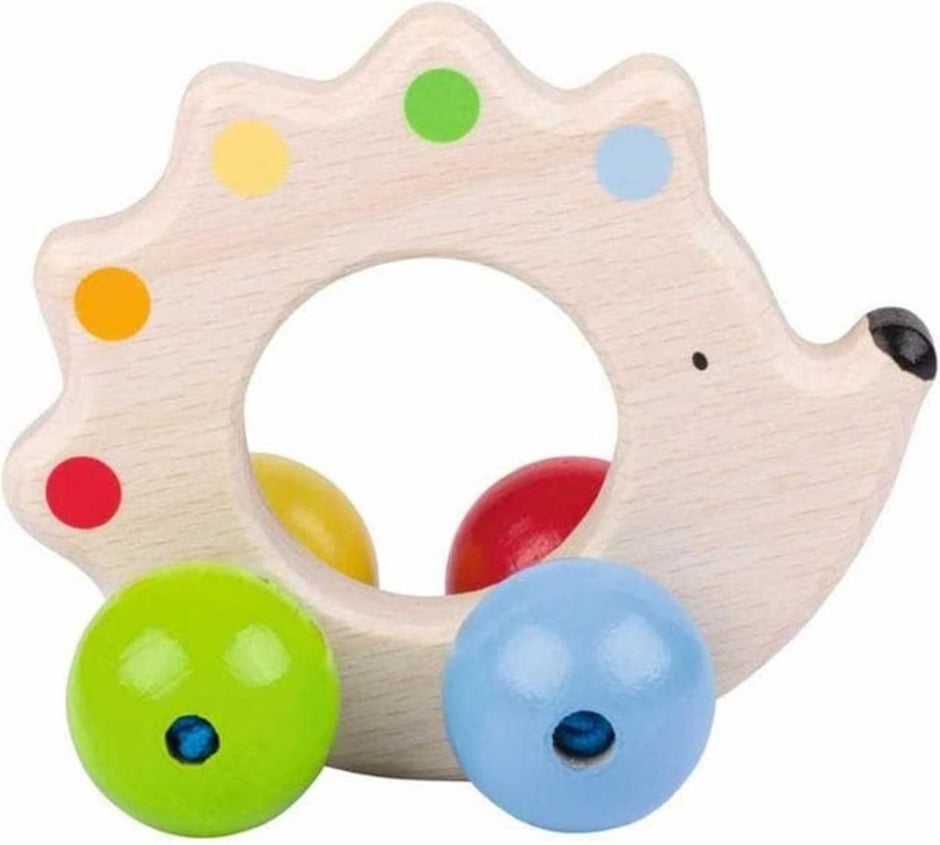 Greifling Igel aus Holz mit bunten Perlen – Motorikspielzeug für Babys