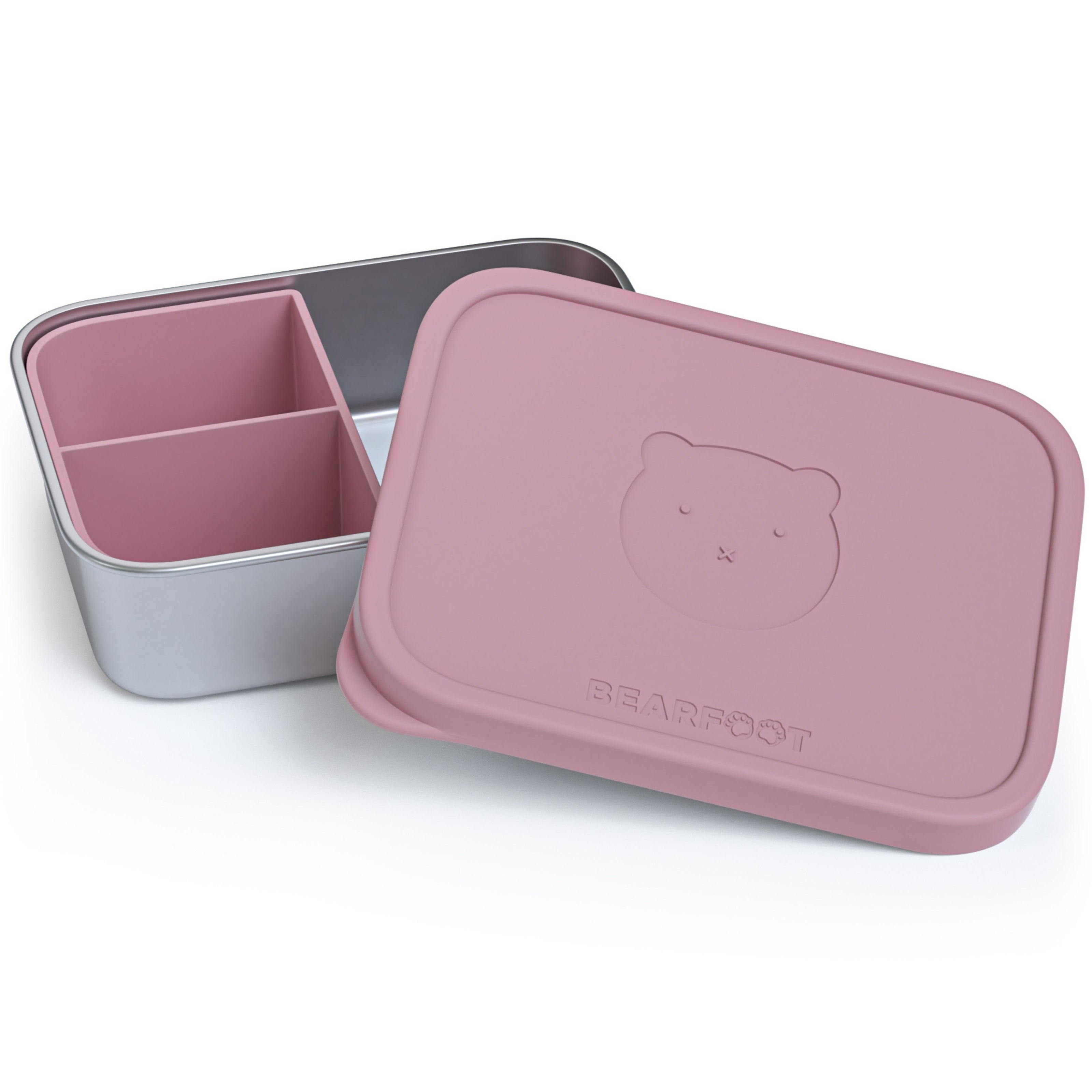 Kinder Brotbox Edelstahl 700 ml mit Silikondeckel Bär Rosa – auslaufsichere Lunchbox mit Einsatz für Kindergarten und Schule