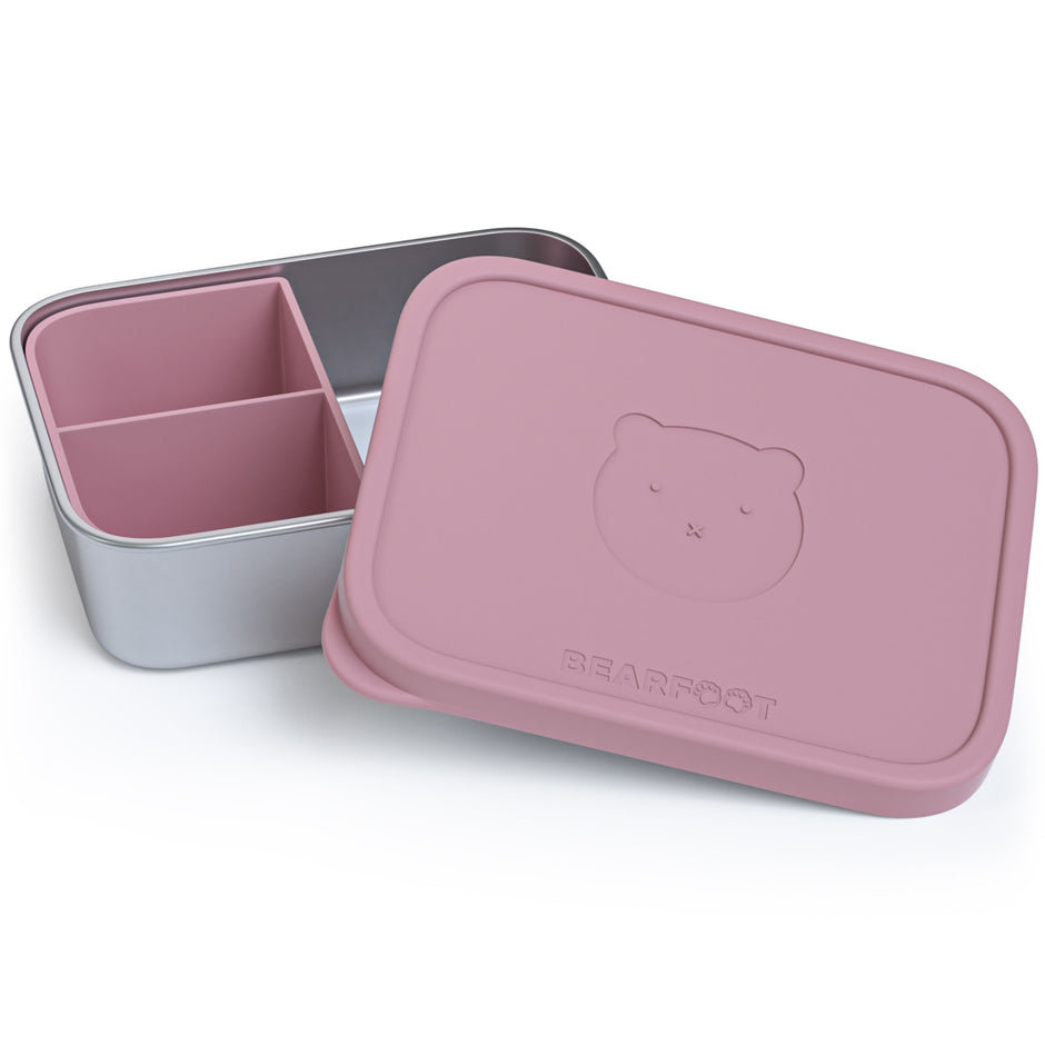 Kinder Brotbox Edelstahl 700 ml mit Silikondeckel Bär Rosa – auslaufsichere Lunchbox mit Einsatz für Kindergarten und Schule