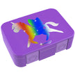 Brotdose Einhorn lila für Kinder mit schimmerndem Regenbogen-Einhorn Motiv, BPA-freie Lunchbox mit Fächern für Kindergarten und Schule