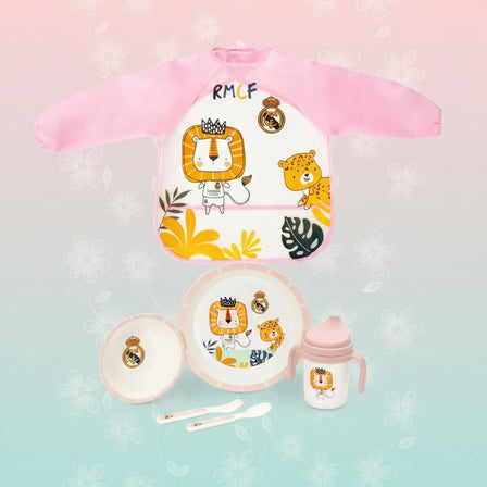 Real Madrid Baby Geschenkset rosa mit Lätzchen, Teller, Schüssel, Besteck und Trinkbecher – BabyLions®