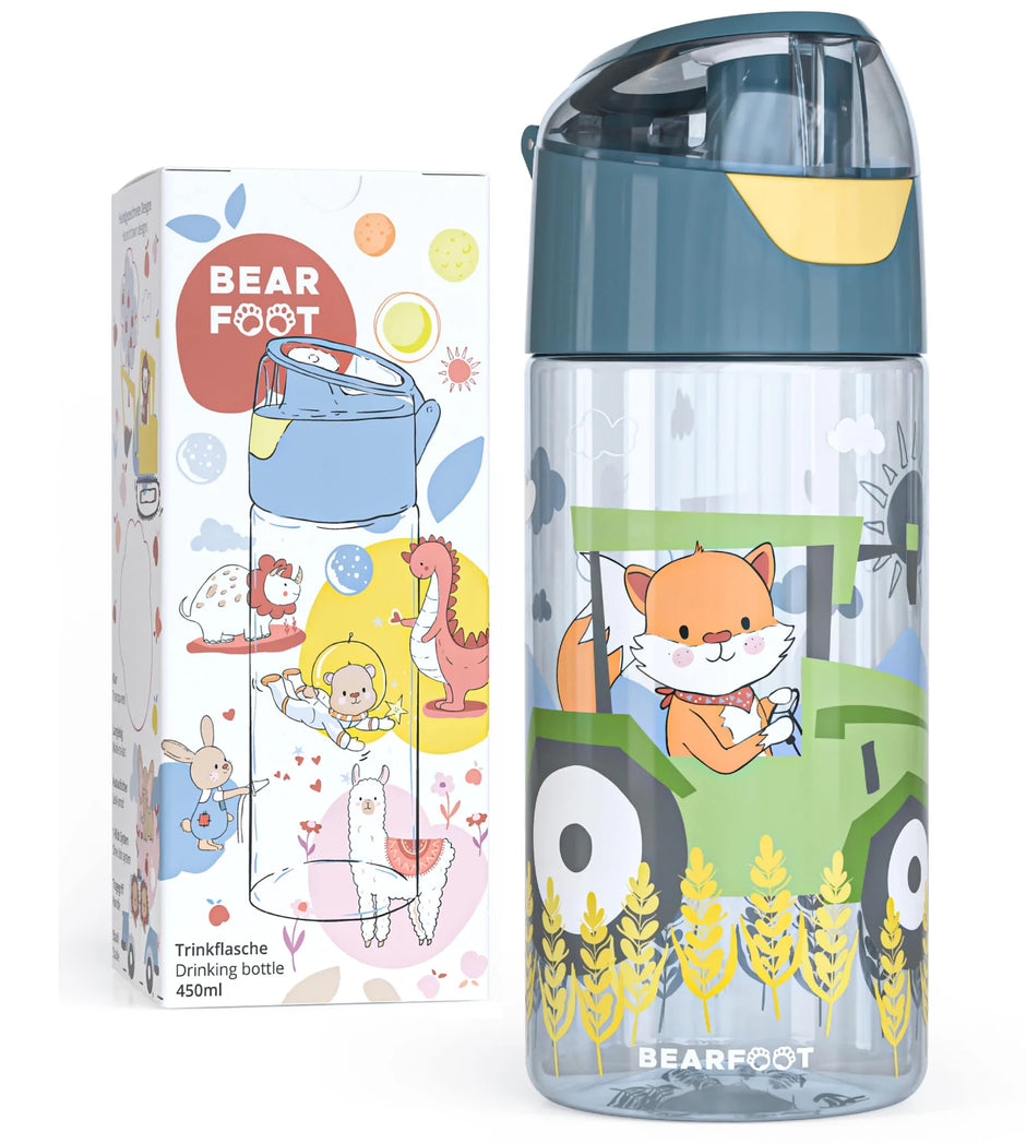Kinder Trinkflasche 450 ml Traktor Fuchs auslaufsicher BPA-frei – leichte Wasserflasche für Kindergarten und Schule
