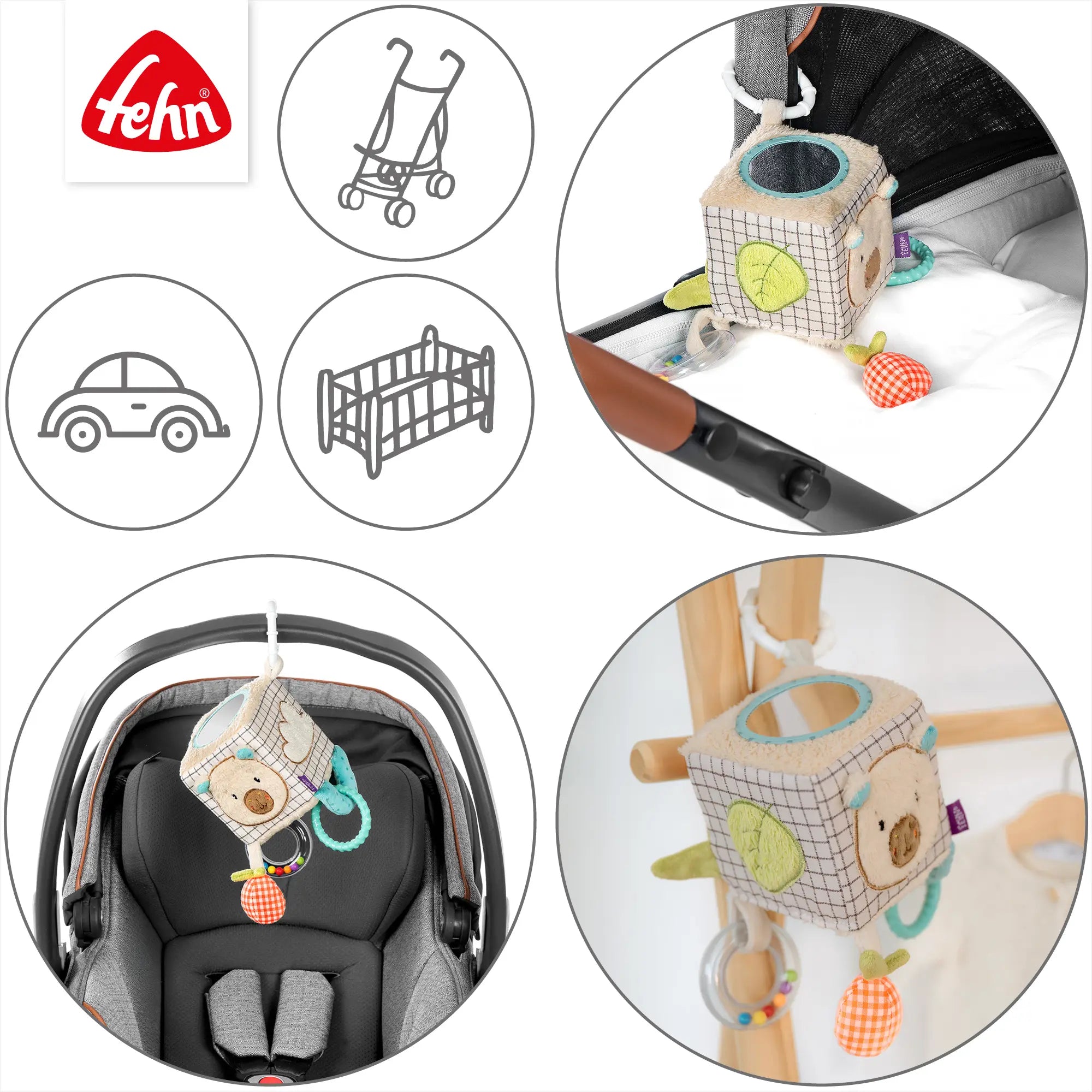 Activity Würfel Baby Capybara – Motorikspielzeug zum Befestigen am Kinderwagen, Autositz oder Bett für unterwegs und zuhause