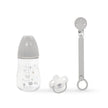 Baby Still- & Trinkset 3-teilig in Grau – Babyflasche, Schnuller und Schnullerclip