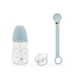 Baby Still- & Trinkset 3-teilig in Blau – Babyflasche, Schnuller und Schnullerclip