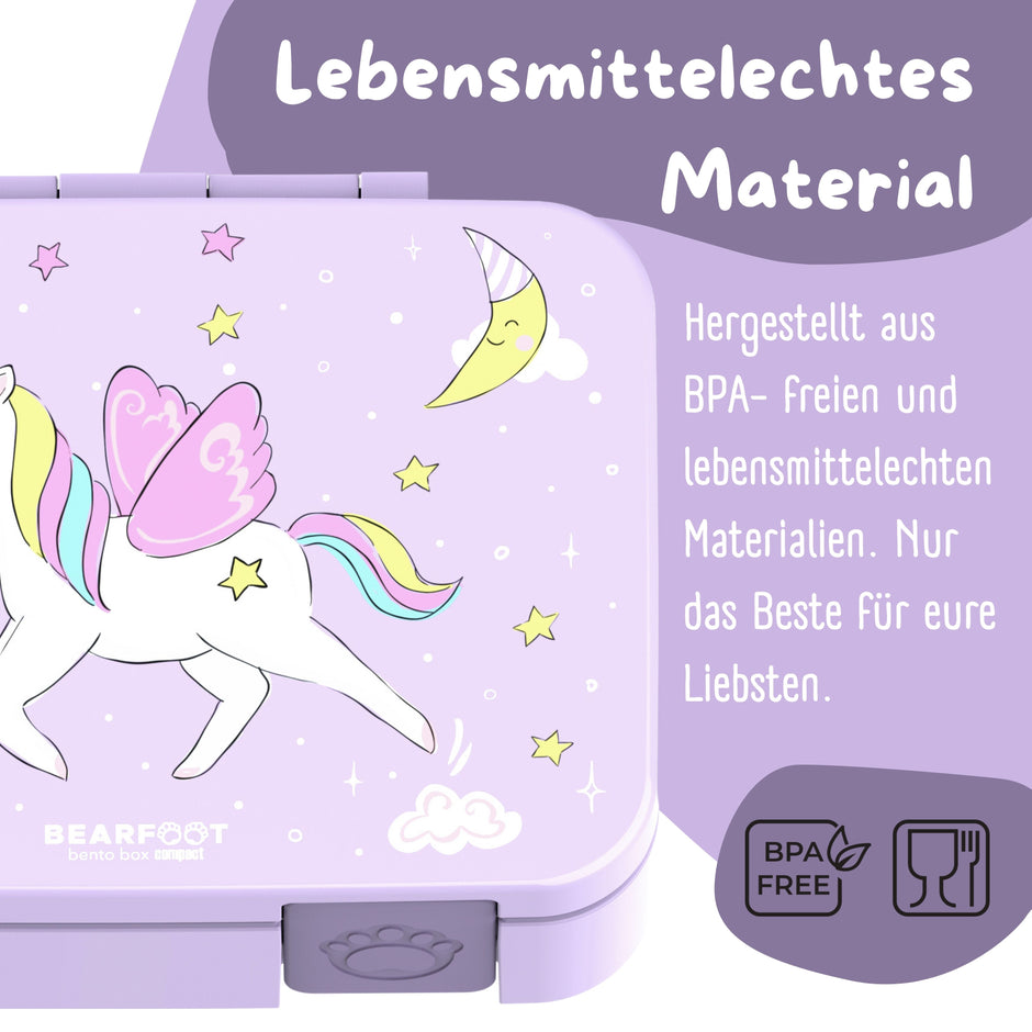 Bearfoot Kinder Brotdose Einhorn lila aus lebensmittelechtem BPA-freiem Material – Lunchbox für Kindergarten und Schule