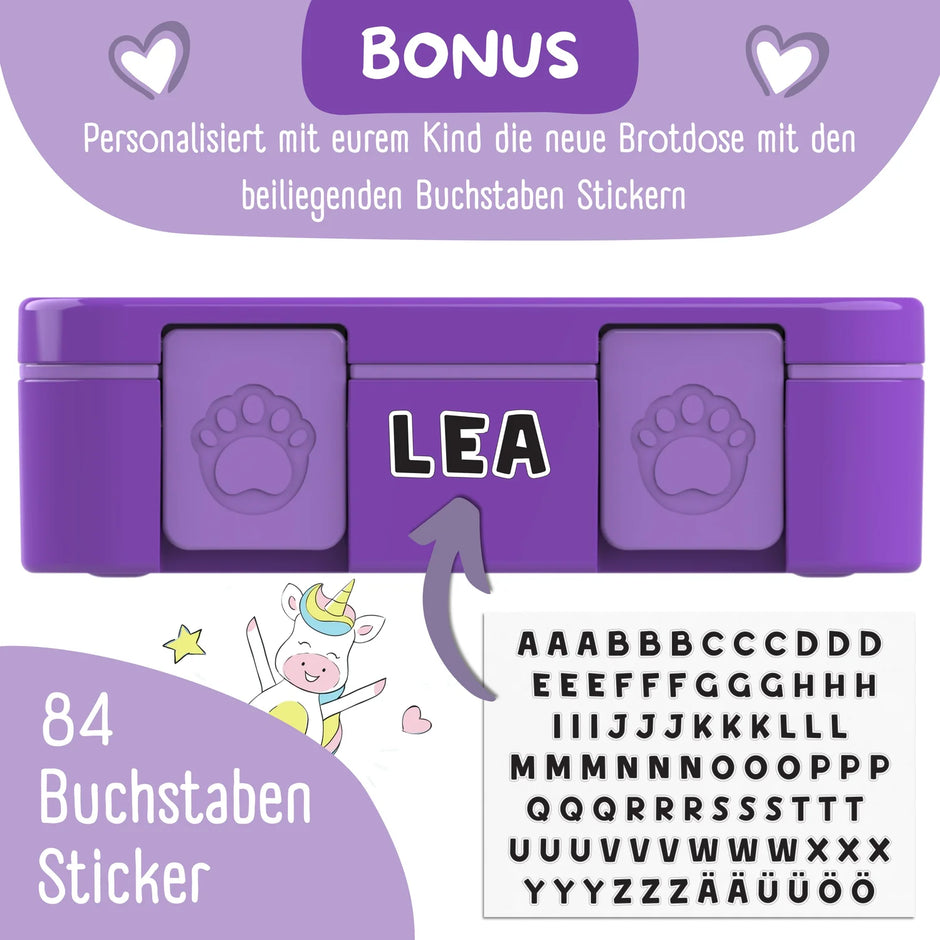 Bearfoot Kinder Brotdose personalisierbar mit Buchstaben-Stickern – BPA-frei, robust und ideal für Kindergarten und Schule