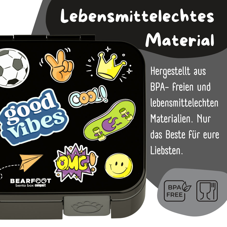 Bearfoot Kinder Brotdose schwarz – BPA-frei, lebensmittelecht und sicher für Kindergarten, Schule und unterwegs