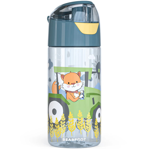 Bearfoot Kinder Trinkflasche mit Fuchs-Traktor Motiv – robuste und auslaufsichere Flasche für Kindergarten und Schule