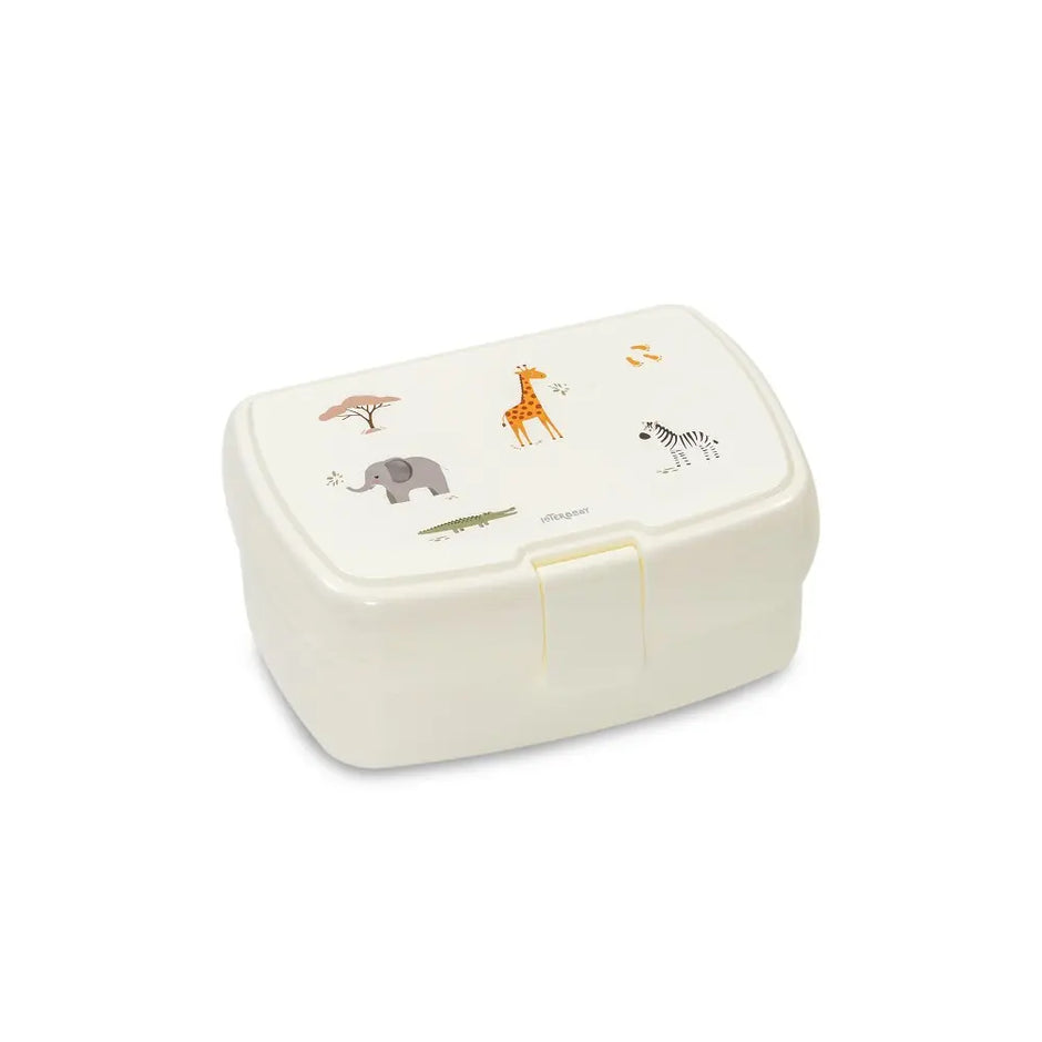 700 ml Kinder Brotdose im cremefarbenen Safari-Design mit sicherem Verschluss für Kindergarten, Schule und unterwegs.