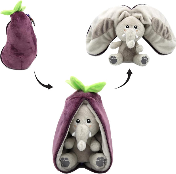 Flipetz – Elefant in Aubergine | 2 - in - 1 Plüschfigur - Babylions