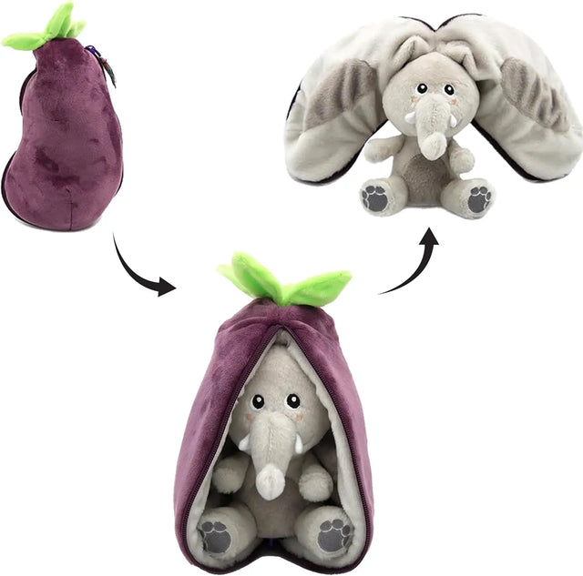 2-in-1 Plüschtier Elefant in Aubergine – Kuscheltier zum Verwandeln für Kinder