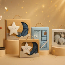 Baby-Geschenksets Banner: Sternenlicht+Decke, Pflegeset 7-tlg., Textil-Set 5-tlg., Rasselarmbänder, Kuscheltier-Spardose