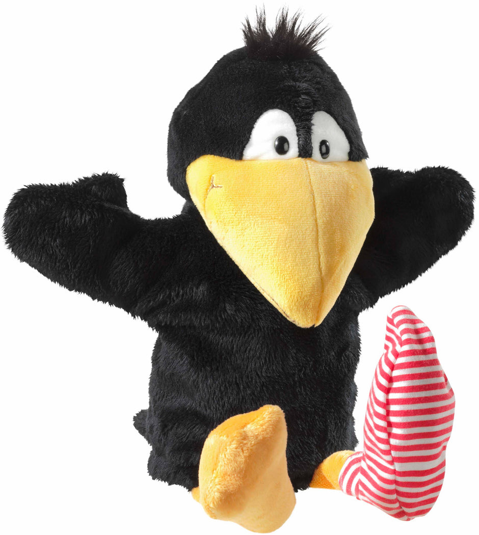 Handpuppe Rabe Socke aus weichem Plüsch für Babys und Kleinkinder, geeignet für Rollenspiele und Kuschelmomente