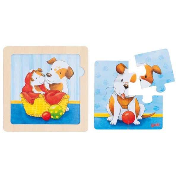 Holzpuzzle Hund für Kinder – farbenfrohes Tierkinder-Lernpuzzle für Motorik & Konzentration – BabyLions®