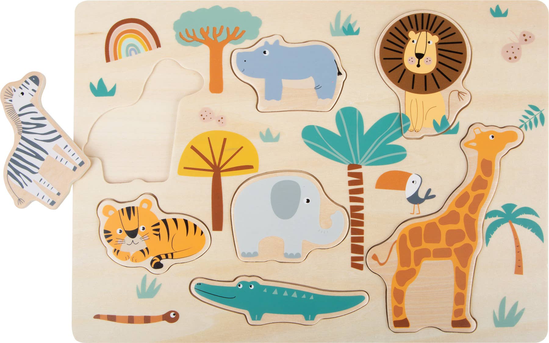 Holz Steckpuzzle Safari Tiere mit herausnehmbaren Teilen