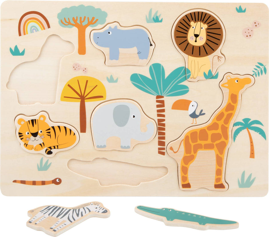 Holz Steckpuzzle Safari Tiere mit herausgenommenen Teilen