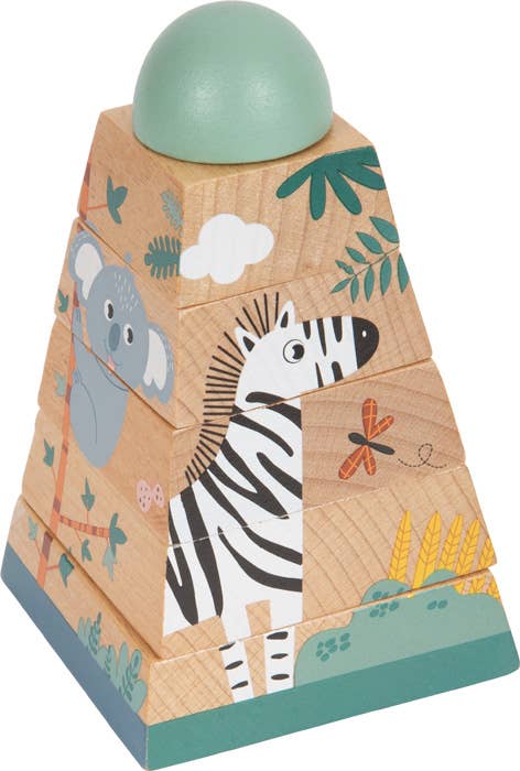 Holzspielzeug Stapelspiel Pyramide mit Koala und Zebra Motiv, fördert Motorik und Koordination bei Babys und Kleinkindern