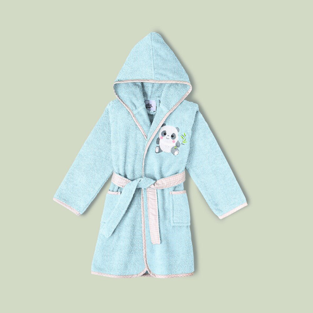 Grüner Kinderbademantel mit Panda-Stickerei und Kapuze – weich & saugfähig | BabyLions®