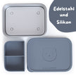 Kinder-Brotdose Set aus Edelstahl mit blauem Silikondeckel und herausnehmbarem Silikoneinsatz von Bearfoot