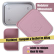 Kinder-Brotdose aus Edelstahl mit modularem Silikoneinsatz und rosa Silikondeckel, plastikfrei, kompakt und leicht zu reinigen