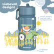 Blaue Kinder-Trinkflasche aus Edelstahl mit handgezeichnetem Traktor-Fuchs-Motiv und langlebigem Druck, liebevoll designt für Kindergarten, Schule und unterwegs