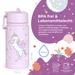 Rosa Kinder-Trinkflasche mit Einhorn-Motiv aus BPA-freiem, lebensmittelechtem Material – 400 ml Edelstahlflasche für Kindergarten, Schule und unterwegs