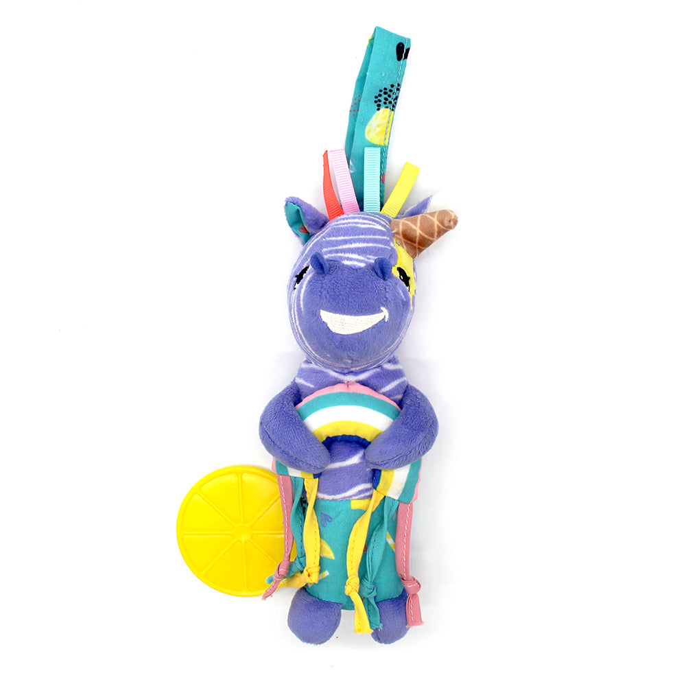 Kuschelspielzeug Zebra mit Windspiel und bunten Bändern für Babys – Aktivitätsspielzeug zum Aufhängen
