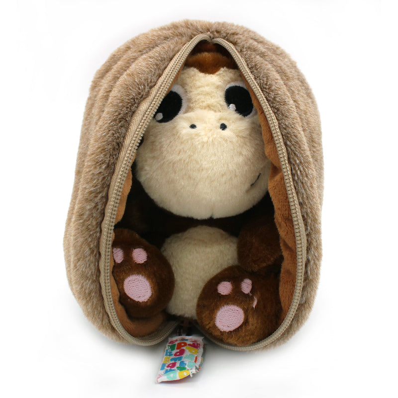 Les Deglingos Kuscheltier Affe in Kokosnuss für Babys – weiches Plüschtier Affe im Kokon mit Reißverschluss
