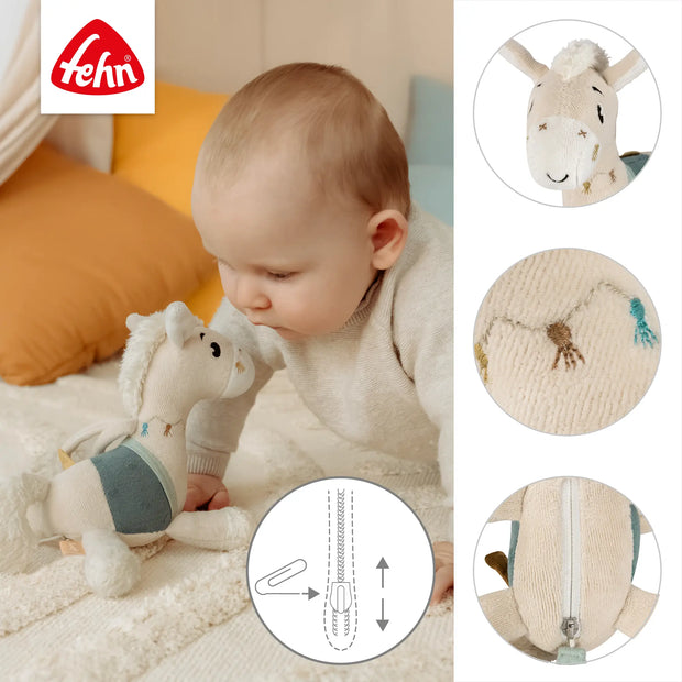 Baby Spieluhr Pferd natur – weiches Kuscheltier mit Reißverschluss zum Herausnehmen des Spielwerks und hochwertigen Details