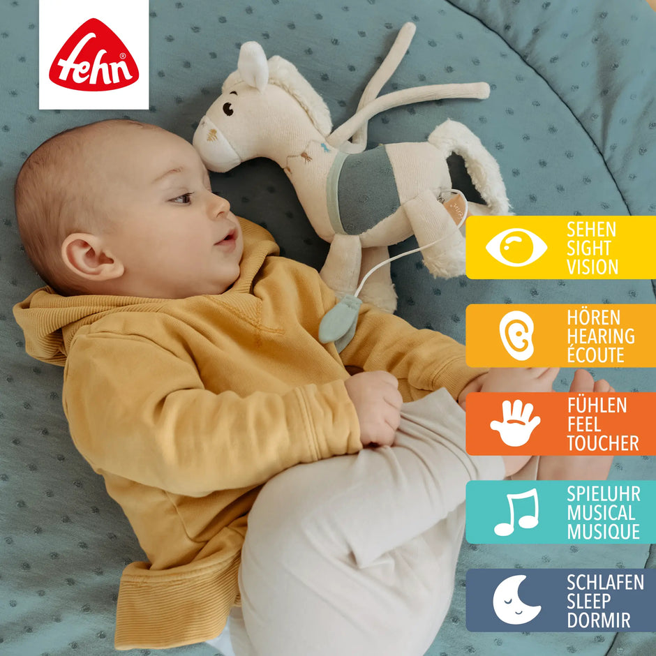 Baby Spieluhr Pferd natur – fördert Sehen, Hören und Fühlen, beruhigende Melodie zum Einschlafen für Babys