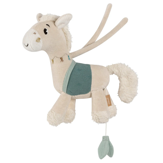 Mini Spieluhr Pferd natur – Baby Spieluhr zum Aufhängen mit Melodie, weiches Kuscheltier von Fehn