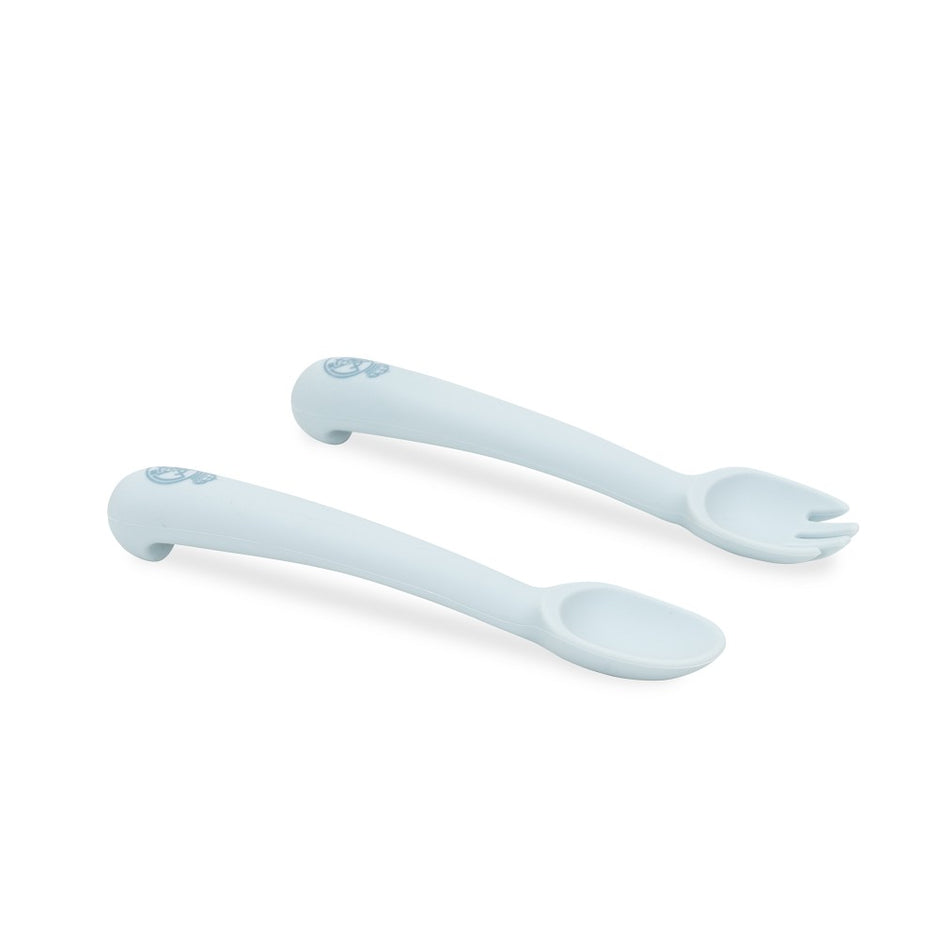 Real Madrid Baby Besteck Set aus Silikon mit Löffel und Gabel in hellblau für Babys und Kleinkinder BPA frei

