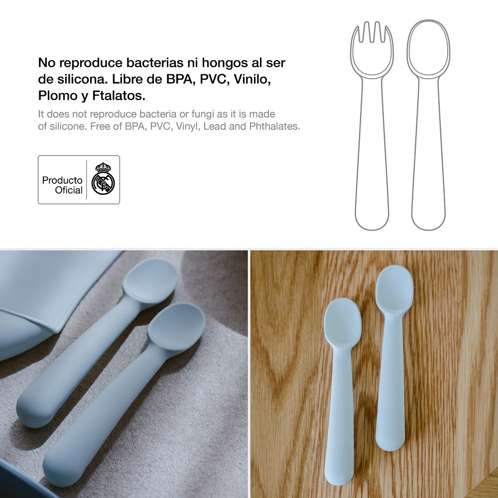 Real Madrid Baby Besteck Set aus Silikon mit Löffel und Gabel BPA frei für Babys und Kleinkinder
