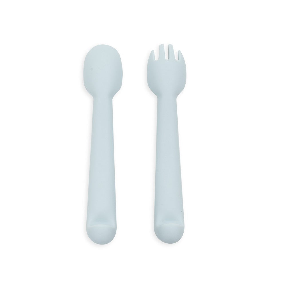 Real Madrid Baby Besteck Set aus Silikon mit Löffel und Gabel in hellblau BPA frei für Babys und Kleinkinder
