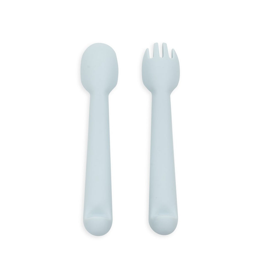 Real Madrid Baby Besteck Set aus Silikon mit Löffel und Gabel in hellblau BPA frei für Babys und Kleinkinder
