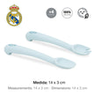 Real Madrid Baby Besteck Set aus Silikon mit Löffel und Gabel in hellblau mit Maßen 14 x 3 cm für Babys und Kleinkinder
