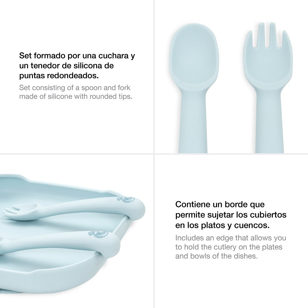 Real Madrid Baby Besteck Set aus Silikon mit Löffel und Gabel mit abgerundeten Spitzen für Babys und Kleinkinder
