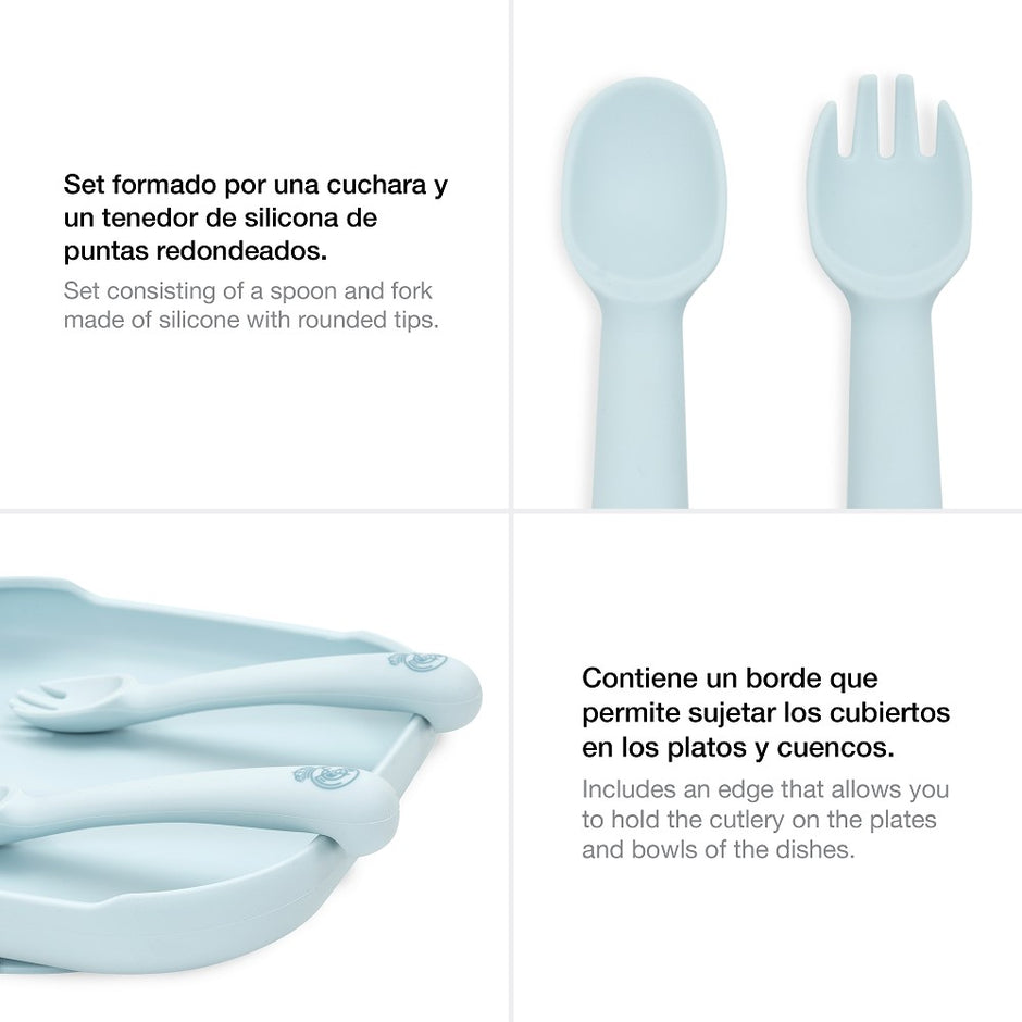 Real Madrid Baby Besteck Set aus Silikon mit Löffel und Gabel mit abgerundeten Spitzen für Babys und Kleinkinder
