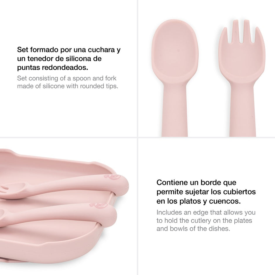 Real Madrid Baby Silikon Besteck Set mit Löffel und Gabel in Rosa, offizielles Lizenzprodukt, BPA frei, für Beikost und Babys ab 6 Monaten
