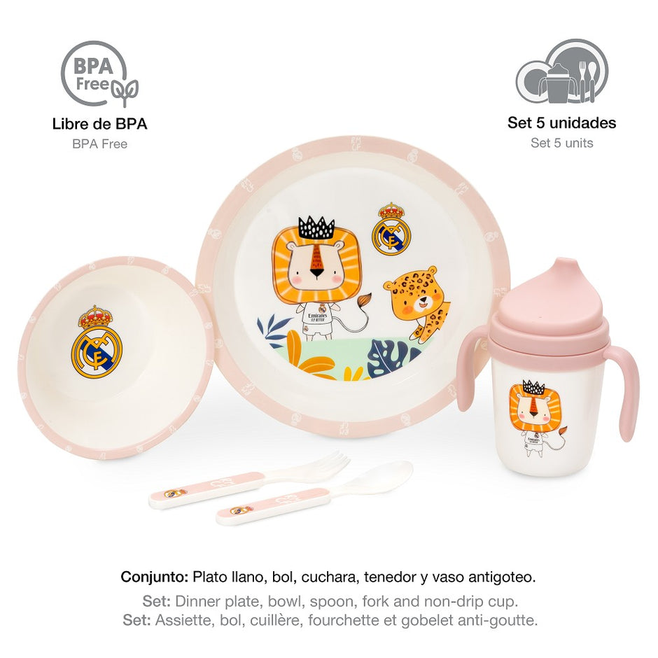 Real Madrid Baby Essgeschirr Set BPA-frei mit Teller, Schüssel, Besteck und Trinkbecher