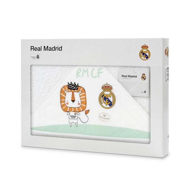 Real Madrid Baby Kapuzenhandtuch Löwe– 100% Baumwolle, 100×100 cm - Babylions