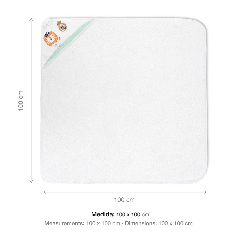 Real Madrid Baby Kapuzenhandtuch Löwe– 100% Baumwolle, 100×100 cm - Babylions