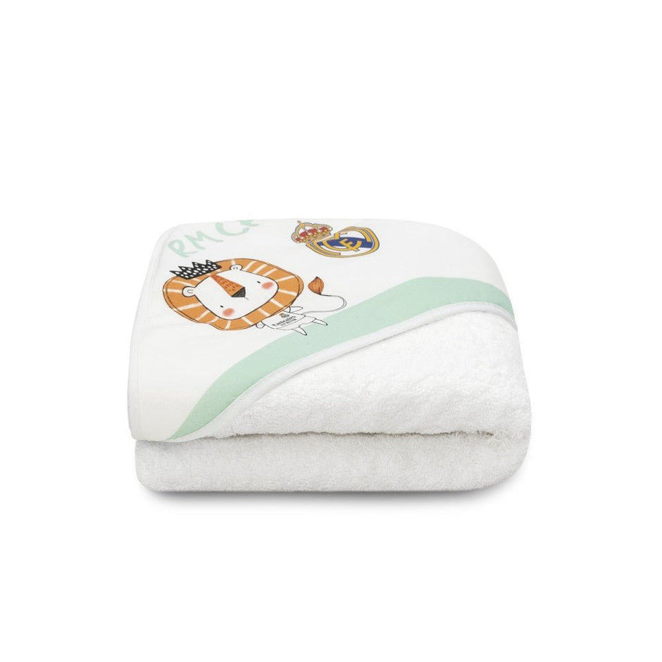 Real Madrid Baby Kapuzenhandtuch Löwe– 100% Baumwolle, 100×100 cm - Babylions
